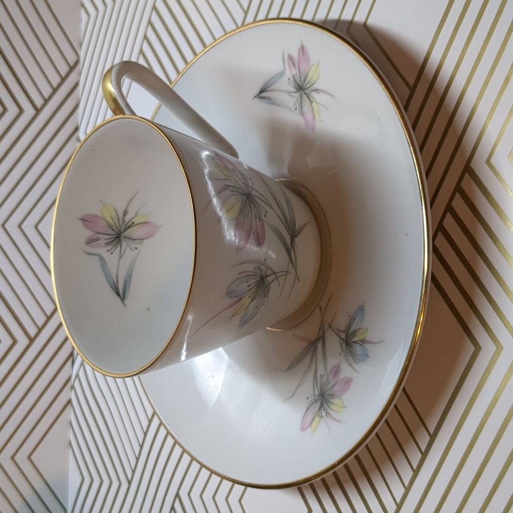 Vintage Mid century Edelstein Porcelain Made in Bavaria Germany Tea cup Saucer